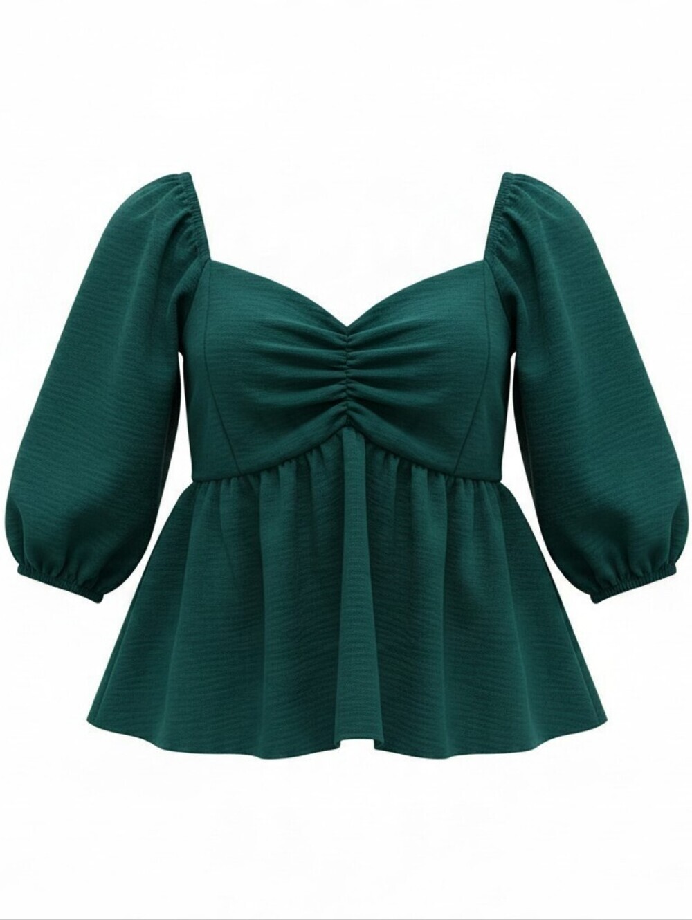Hunter Green Peplum Blouse Puff Sleeve Ruched NWT M